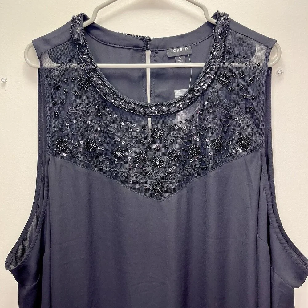NWT Torrid Black Georgette Sequin Beaded Sleeveless‎ Blouse Size 5X - Picture 7 of 12
